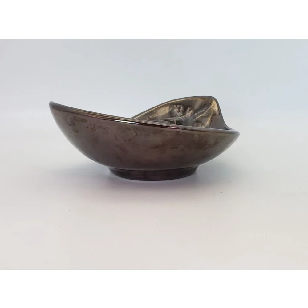Vintage ART POTTERY ASHTRAY Dated 1980 Brown Leaf Shape